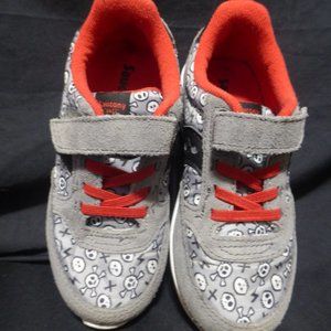 SAUCONY, S-Baby Jazz Lite, Velcro and lace shoes, skull design, size US 9W